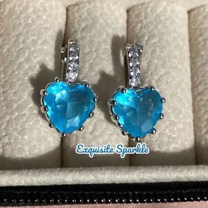 💙Silver Filled Heart Shaped Aquamarine Diamond Earrings💎